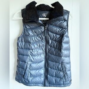 Calvin Klein Women’s Black Mixed Media Duck Down Quilted Knit Puffer Vest Sz Lg